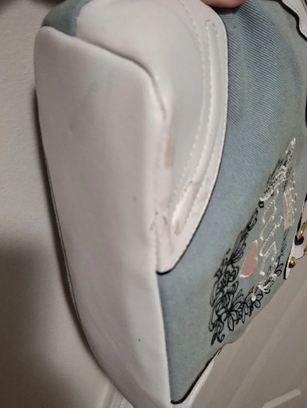 Juicy Couture Light Blue and White Embroidered Dome Satchel